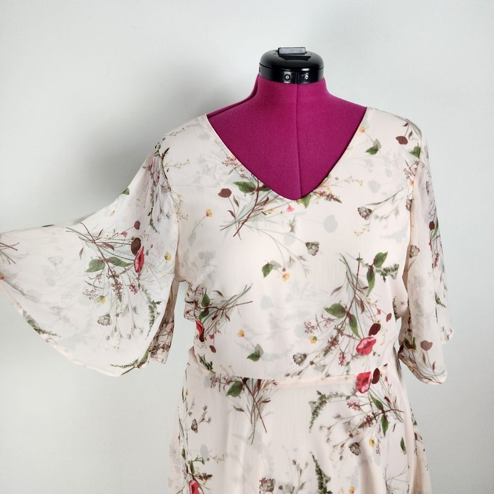 NWT Bobeau Rose Floral Chiffon Midi Dress Pink XL Romantic Coquette Boho - Picture 3 of 16